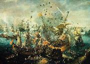 Hendrik Cornelisz. Vroom The explosion of the Spanish flagship during the Battle of Gibraltar, 25 April 1607. oil